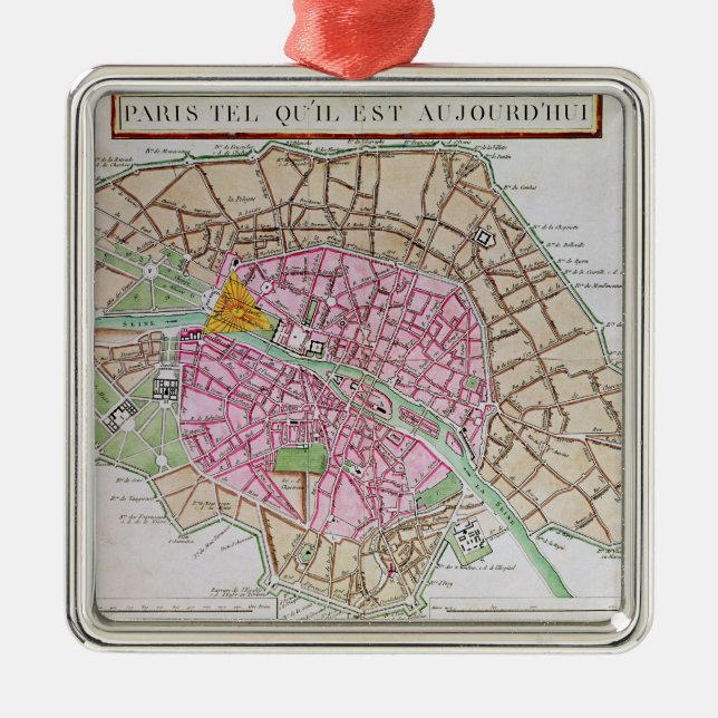 Ornamento De Metal Mapa de Paris, em junho de 1800 (Frente)