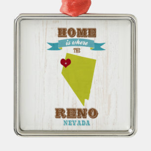 Ornamento De Metal Mapa de Reno, Nevada - Home é onde o coração es