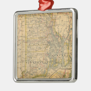 Ornamento De Metal Mapa de Rhode - ilha do vintage (1875)