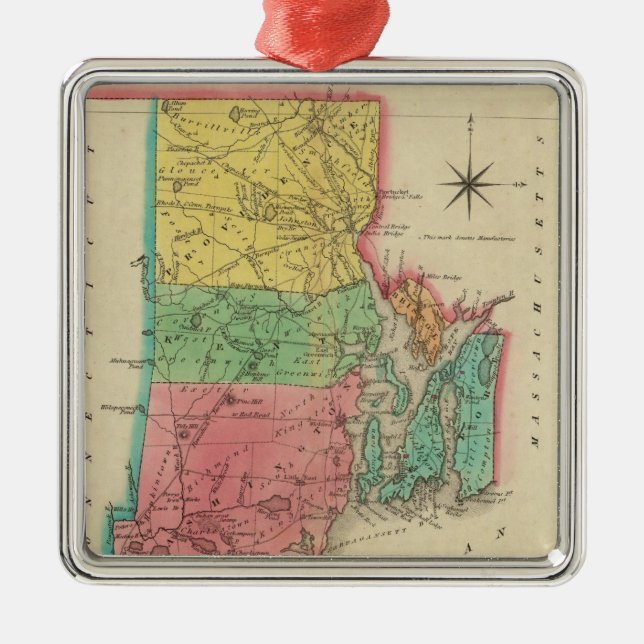 Ornamento De Metal Mapa De Rhode Island (Frente)