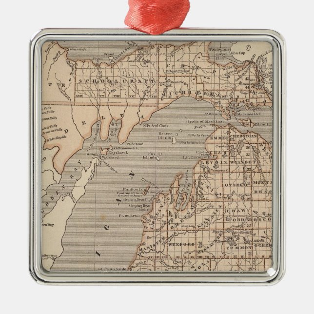 Ornamento De Metal Mapa do Atlas Michigan (Frente)