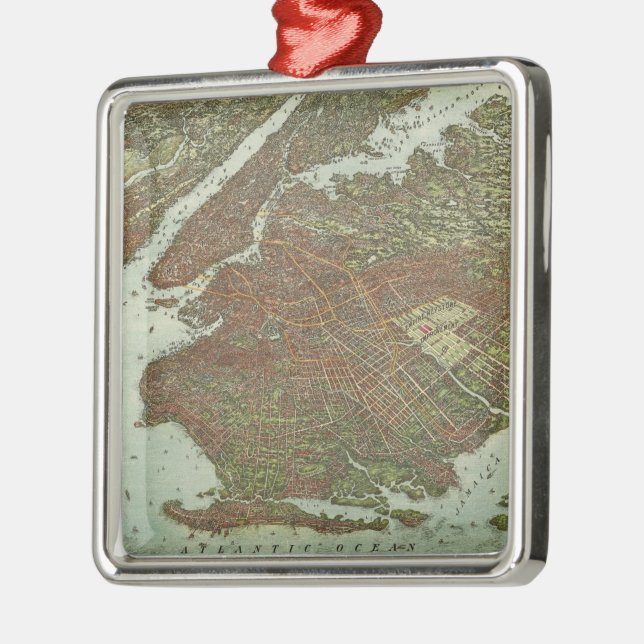 Ornamento De Metal Mapa do Brooklyn NY (1908) (Esquerda)