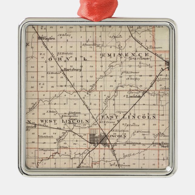 Ornamento De Metal Mapa do Condado de Logan (Frente)