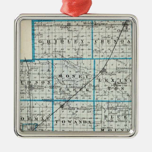 Ornamento De Metal Mapa do Condado de McLean e de Le Roy (Frente)