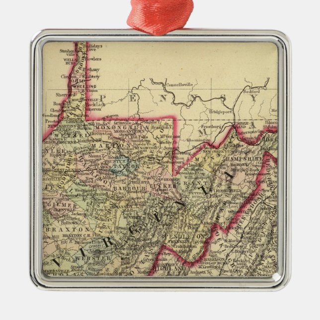 Ornamento De Metal Mapa do Condado de West Virginia (Frente)