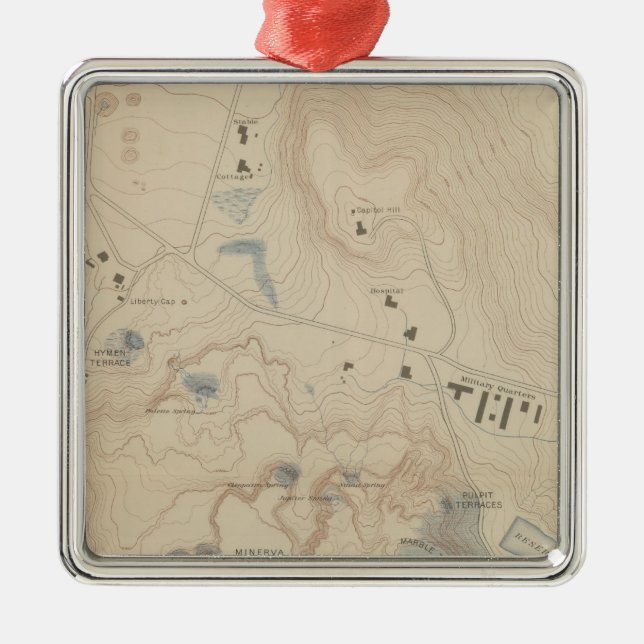 Ornamento De Metal Mapa do detalhe de Mammoth Hot Springs (Frente)