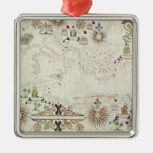 Ornamento De Metal Mapa do mediterrâneo, 1625