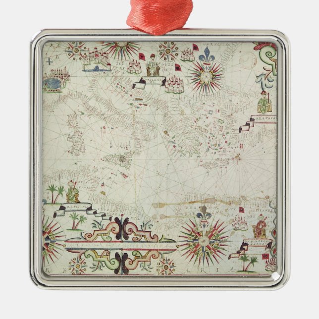 Ornamento De Metal Mapa do mediterrâneo, 1625 (Frente)