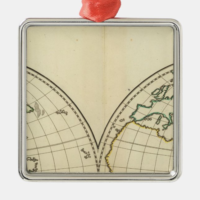 Ornamento De Metal Mapa do mundo com latitude e Longititude (Frente)