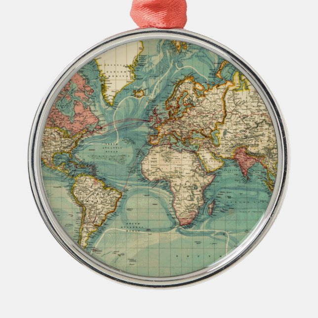 Ornamento De Metal Mapa do Mundo Vintage (Frente)