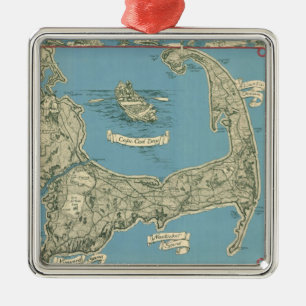 Ornamento De Metal Mapa do vintage de Cape Cod (1945)