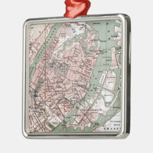 Ornamento De Metal Mapa do vintage de Copenhaga Dinamarca (1888)