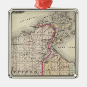 Ornamento De Metal Mapa dos condados de Ashland e Bayfield