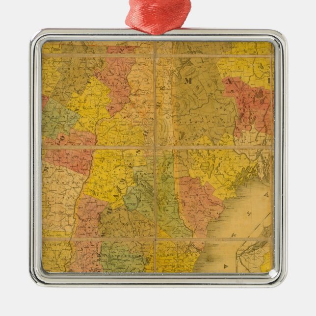Ornamento De Metal Mapa dos Estados da Nova Inglaterra (Frente)