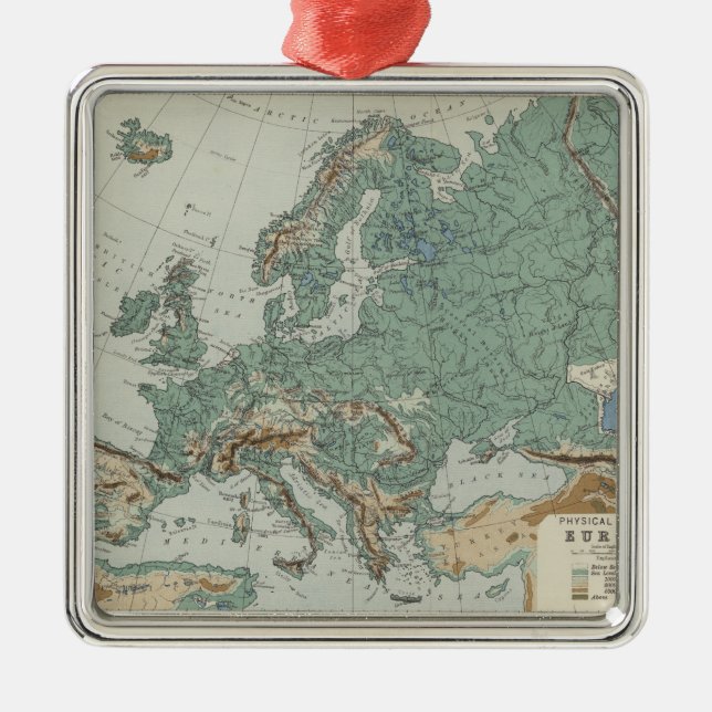 Ornamento De Metal Mapa físico de Europa (Frente)
