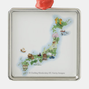 Ornamento De Metal Mapa ilustrado de Japão antigo