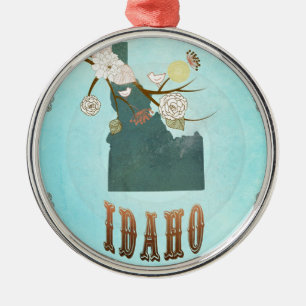 Ornamento De Metal Mapa moderno do estado de Idaho do vintage - azul