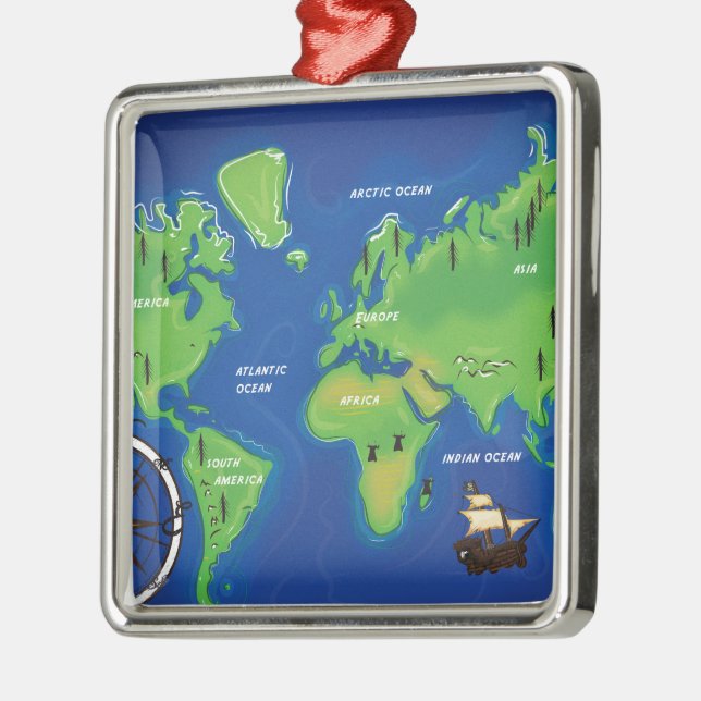 Ornamento De Metal Mapa Mundial (Esquerda)