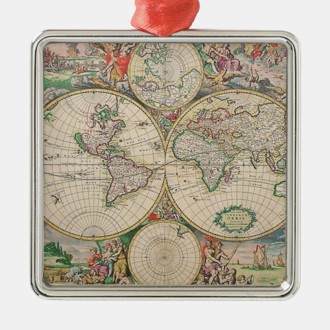 Ornamento De Metal Mapa Mundial Antiquado (Frente)