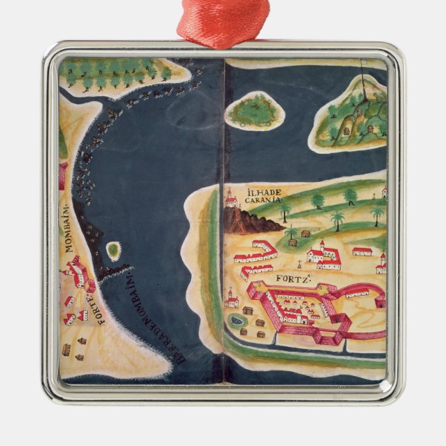 Ornamento De Metal Mapa português da exploração de Mombassa (Frente)