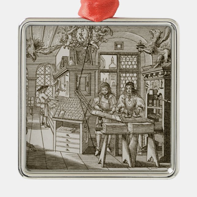 Ornamento De Metal Máquina impressora alemão medieval (gravura) (Frente)