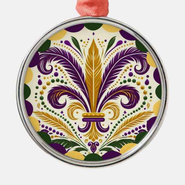 Ornamento De Metal Mardi Gras fleur-de-lis (Frente)