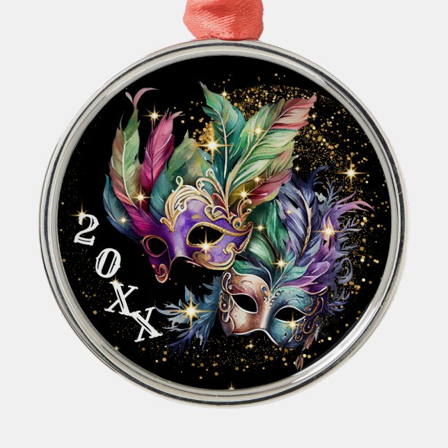 Ornamento De Metal Mardi Gras Mascarada Mask Christmas (Frente)