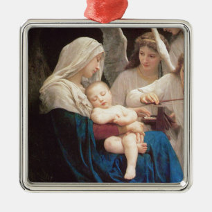 Ornamento De Metal Maria Abençoada segurando Jesus com Anjos
