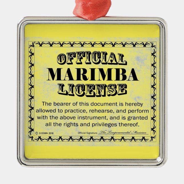 Ornamento De Metal Marimba License (Frente)