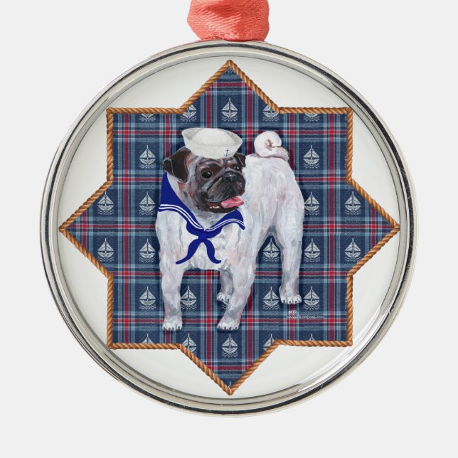 Ornamento De Metal Marinheiro Pug (Frente)