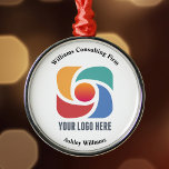 Ornamento De Metal Marketing de Natal para Empresas Personalizadas<br><div class="desc">Enfeites de natal simples e chic para uma empresa ou empresa moderna que procura um presente de cliente para clientes ou funcionários. Adicione seu logotipo e nome corporativo personalizados.</div>