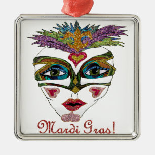 Ornamento De Metal Máscara Colorida Mardi Gras Glitter Feather