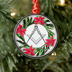 Ornamento De Metal Masonic Freemason Masonry Wreath Poinsettia