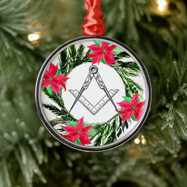 Ornamento De Metal Masonic Freemason Masonry Wreath Poinsettia (Árvore)