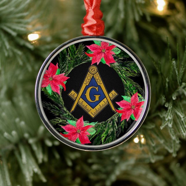 Ornamento De Metal Masonic Freemason Masonry Wreath Poinsettia (Árvore)