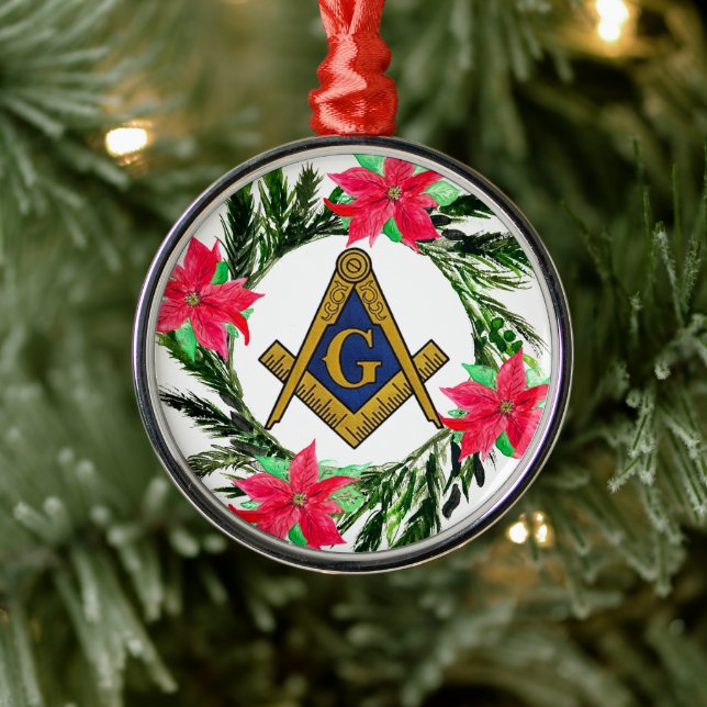 Ornamento De Metal Masonic Freemason Masonry Wreath Poinsettia (Árvore)