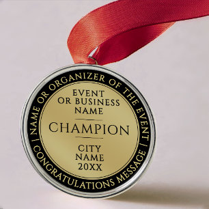 Ornamento De Metal Medalha de Campeão Preto Dourado Moderno Prêmio de