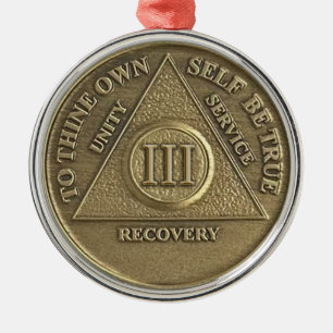 Ornamento De Metal Medalhão de Aniversário de 3 Anos de Sobriedade