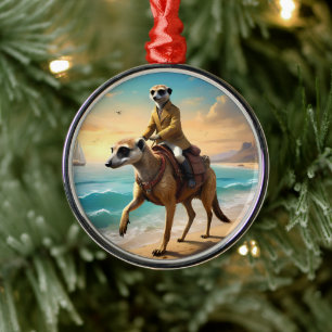Ornamento De Metal Meerkat Jockey Em Um Cavalo Meerkat,