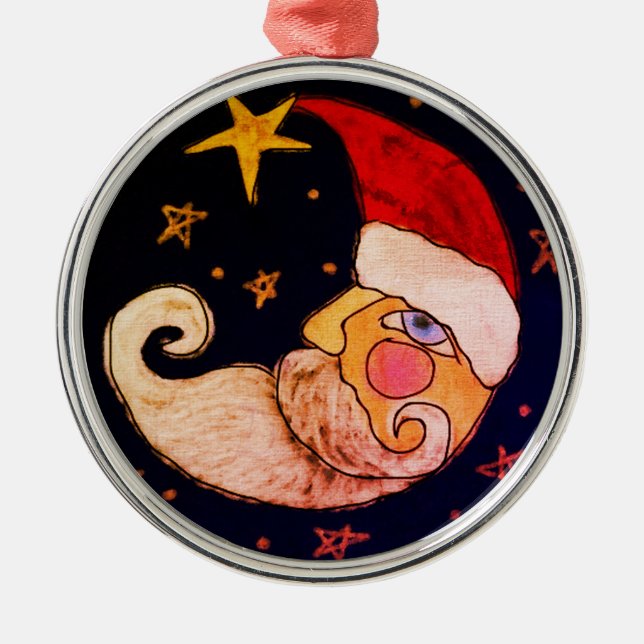 Ornamento De Metal Meia Lua Papai noel Abstrato Art (Frente)