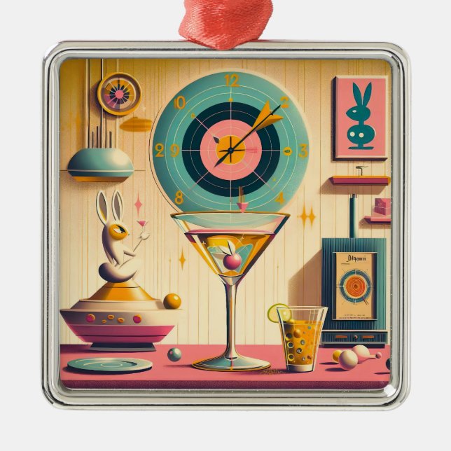 Ornamento De Metal Meio século Futurístico Atômica Rabbit Martini (Frente)