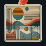 Ornamento De Metal Meio século Moderno Art Beach Sunrise<br><div class="desc">Bem-vindo ao meu Mundo de Fantasia de Meio século! Designs nesta loja são nasceres de crescer em uma casa de Meio século cheia de pais amantes de Martini. Quebre os coquetéis. A fundir o fato com a fantasia no Meio século Moderno,  Jazz,  Retro-Futuro,  Atômico e Designs de Idade Espacial.</div>