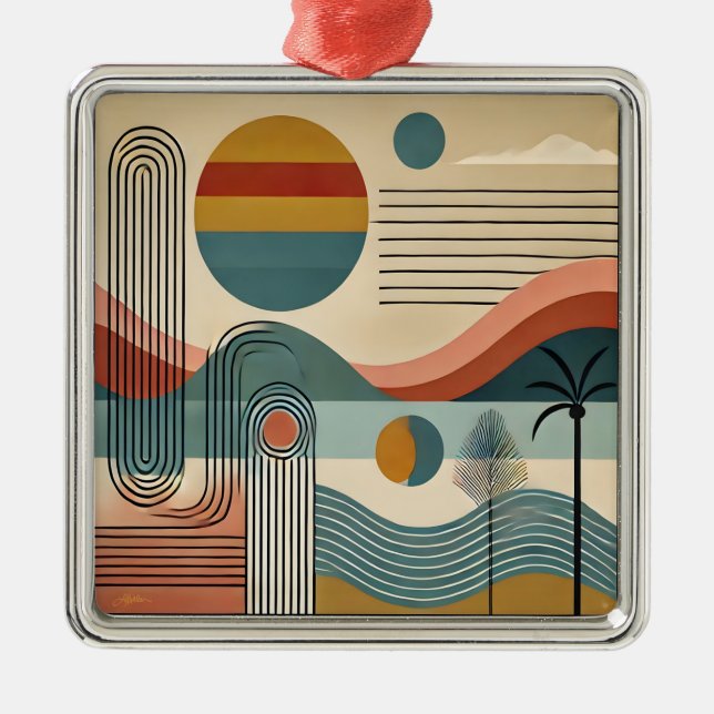 Ornamento De Metal Meio século Moderno Art Beach Sunrise (Frente)
