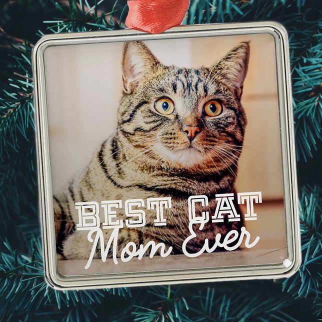 Ornamento De Metal Melhor Cat Mãe Alguma Vez Moderna Foto Personaliza (Criador carregado)