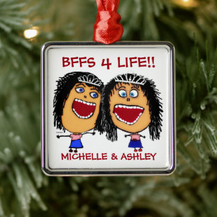 Ornamento De Metal Melhores Amigas BFFS ou Irmãs Desenho Personalizad