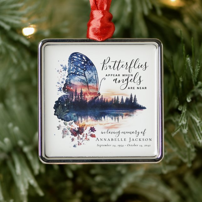 Ornamento De Metal Memorial de Citação de Ângulos de Borboletas (Árvore)