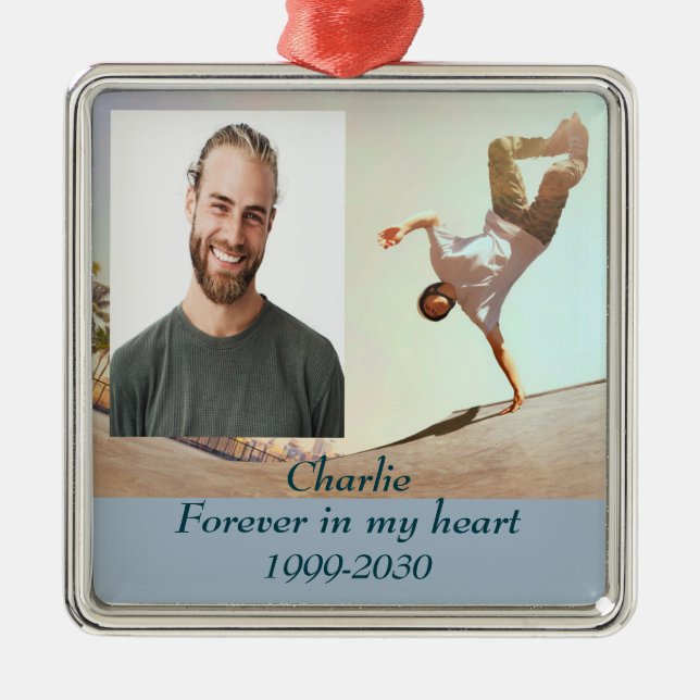 Ornamento De Metal Memorial de Fotografias Personalizadas para sempre (Frente)