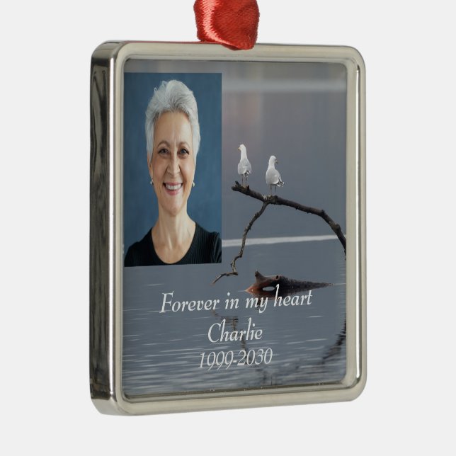 Ornamento De Metal Memorial de Fotografias Personalizadas para sempre (Direito )