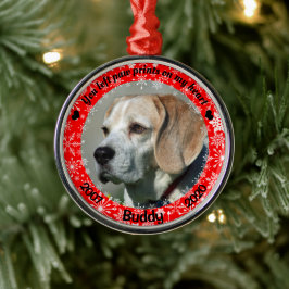Ornamento De Metal Memorial Personalizado do Cão Vermelho