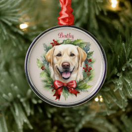 Ornamento De Metal Memorial Pet de Natal do Labrador Amarelo Retreive